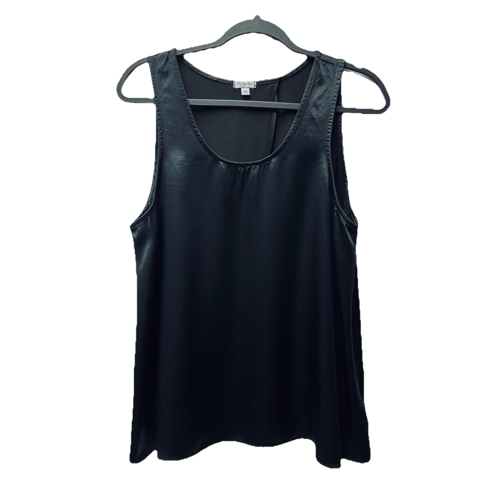 PJ Harlow Intimates M Black Satin Cee Cee Tank Cami Shiny Open Back Babydoll